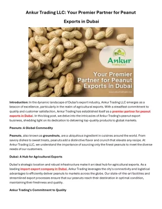 Ankur Trading LLC-Your Premier Partner for Peanut Exports in Dubai