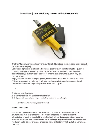 Dust Meter  Dust Monitoring Devices India - Gaxce Sensors