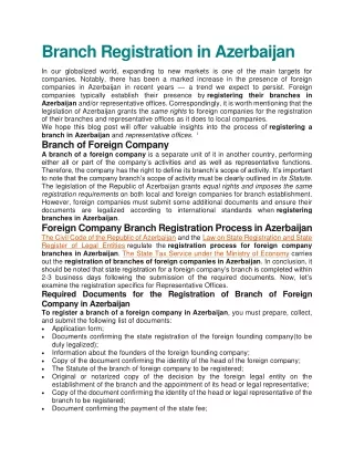 Branch registration in Azerbaijan