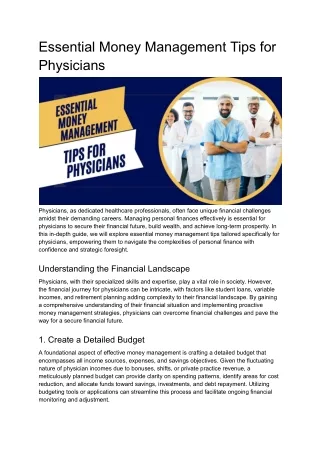 Essential Money Management Tips for Physicians