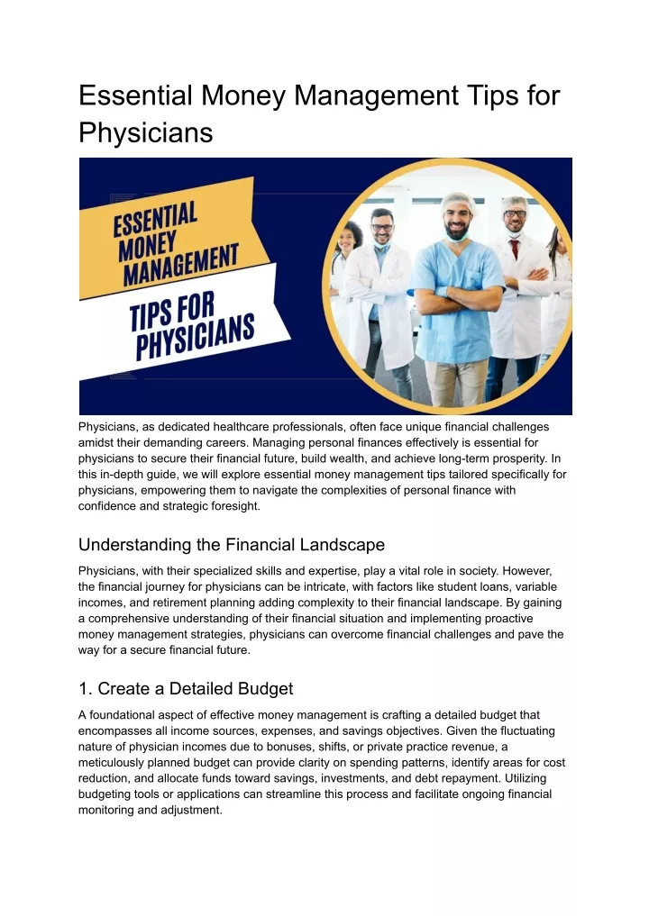 essential money management tips for physicians