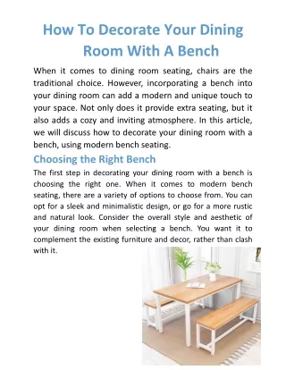 How To Decorate Your Dining Room With A Bench