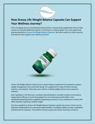 How Grassy Life Weight Balance Capsules Can Support Your Wellness Journey