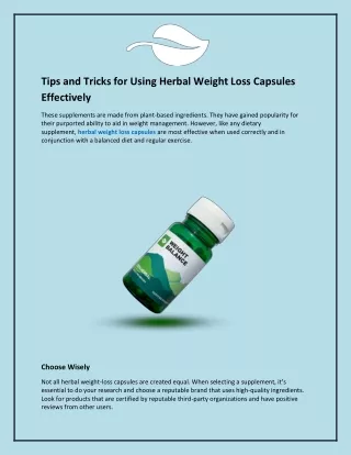 Tips and Tricks for Using Herbal Weight Loss Capsules Effectively