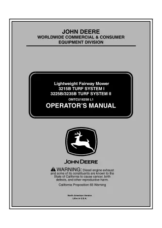 John Deere 3215B TURF SYSTEM I 3225B3235B TURF SYSTEM II Lightweight Fairway Mower Operator’s Manual Instant Download (P