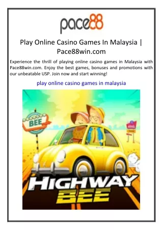 Play Online Casino Games In Malaysia Pace88win.com