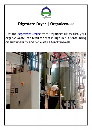 Digestate Dryer Organicco.uk