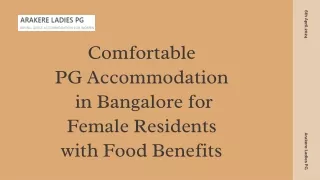 Comfortable  PG Accommodation  in Bangalore for  Female Residents  with Food Benefits