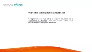 Copropriété au Sénégal Senegalsyndic.com