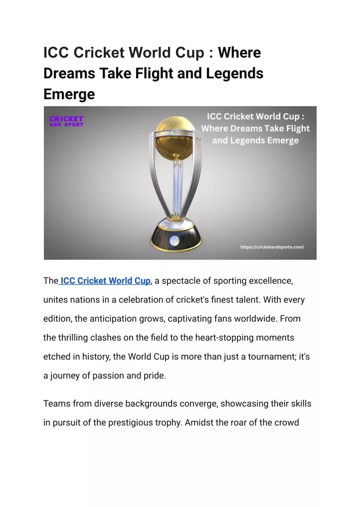 icc cricket world cup where dreams take flight