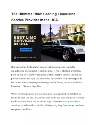 The Ultimate Ride: Leading Limousine Service Provider in the USA