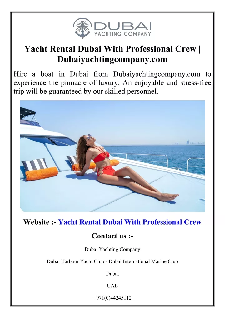 yacht rental dubai with professional crew