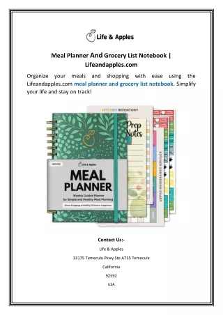 Meal Planner And Grocery List Notebook Lifeandapples