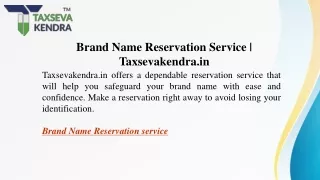 Brand Name Reservation Service Taxsevakendra.in