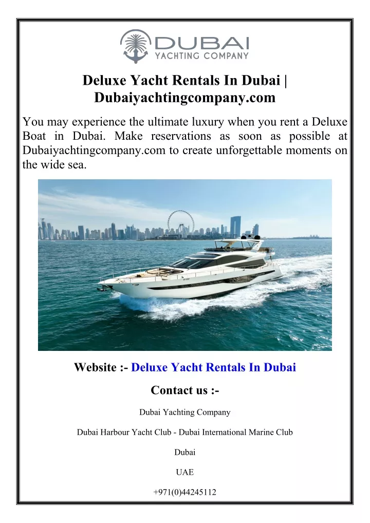 deluxe yacht rentals in dubai
