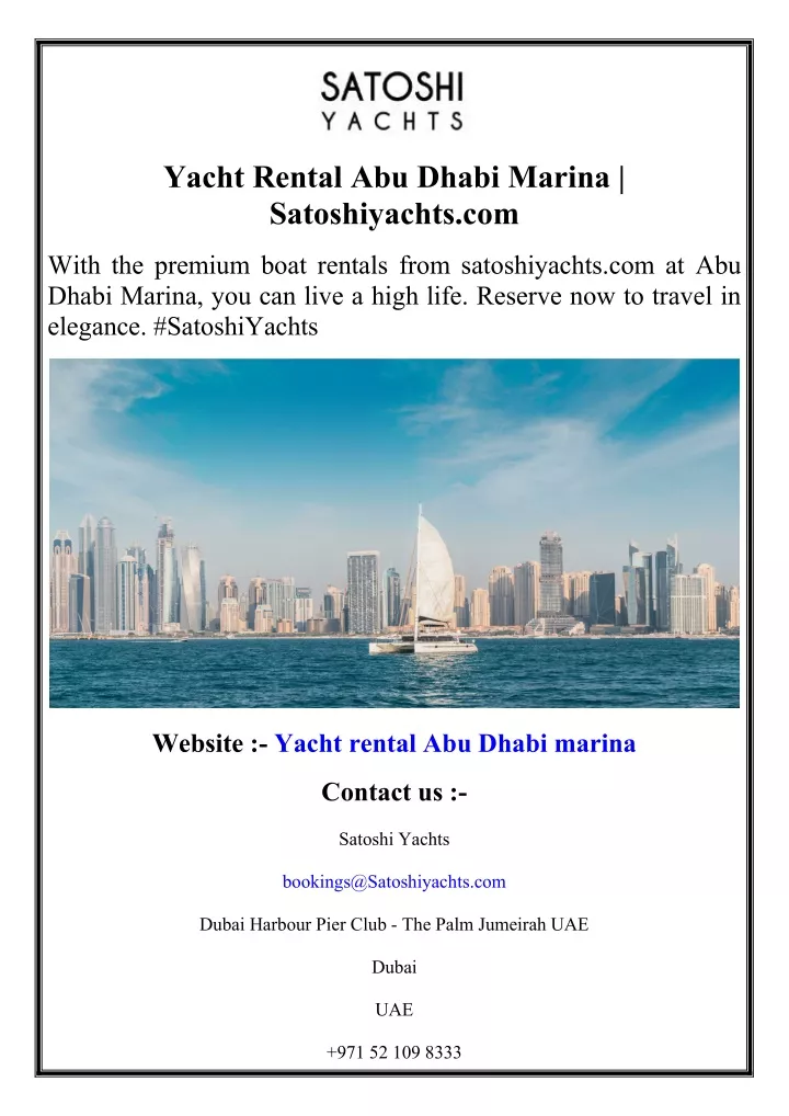 yacht rental abu dhabi marina satoshiyachts com