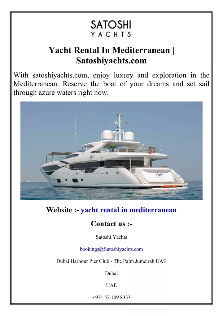 yacht rental in mediterranean satoshiyachts com