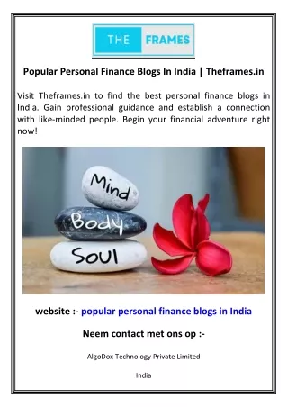 Popular Personal Finance Blogs In India  Theframes.in