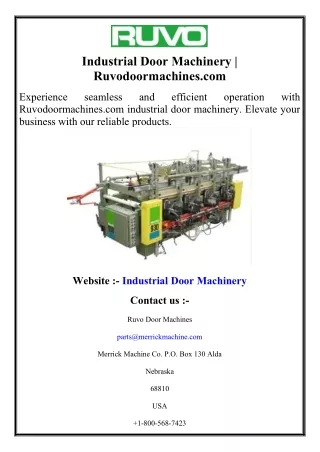 Industrial Door Machinery  Ruvodoormachines.com