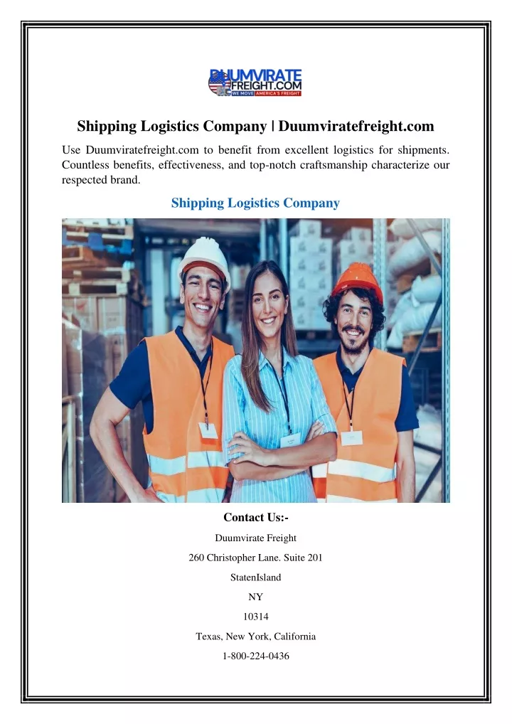 shipping logistics company duumviratefreight com
