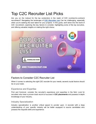 Top C2C Recruiter List Picks