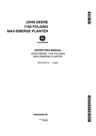 John Deere 7100 Folding Max-Emerge Planter Operator’s Manual Instant Download (Publication No.OMA34000)