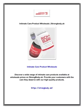 Intimate Care Product Wholesale | Strongbody.uk