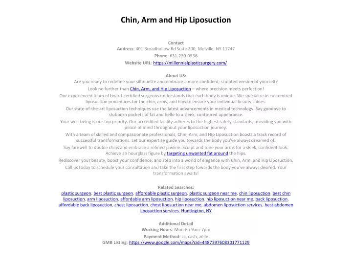 chin arm and hip liposuction