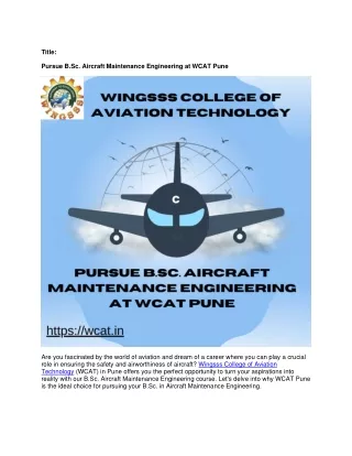 Pursue B.Sc. Aircraft Maintenance Engineering at WCAT Pune