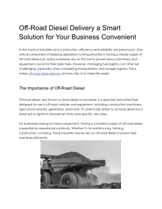 Off-Road Diesel Delivery  a  Smart Solution for Your Business Convenient