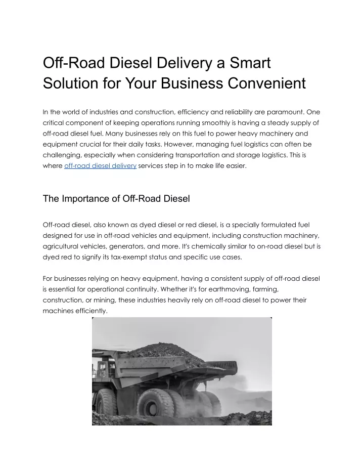off road diesel delivery a smart solution