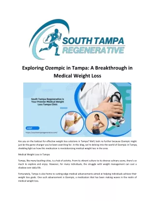 Exploring Ozempic in Tampa A Breakthrough in Medical Weight Loss