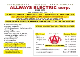 24 hour Electrician Long Island | ALLWAYS ELECTRIC CORP.