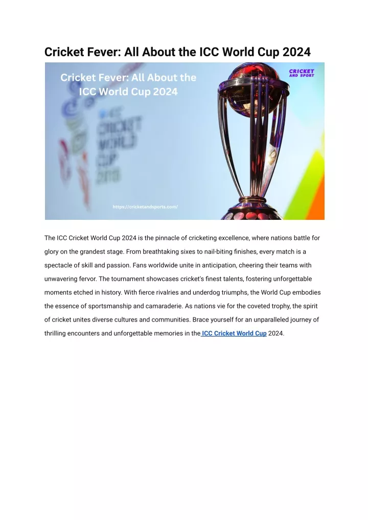 cricket fever all about the icc world cup 2024