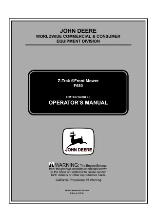 John Deere F680 Z-TRAK Front Mower Operator’s Manual Instant Download (PIN020001-) (Publication No.OMTCU14008)