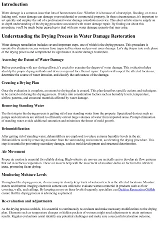 Understanding the Drying Process in Water Damage Repair