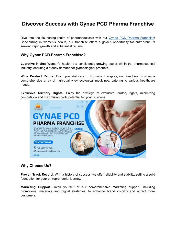 discover success with gynae pcd pharma franchise