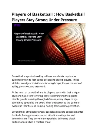 Players of Basketball  How Basketball Players Stay Strong Under Pressure