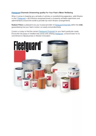 Fleetguard Filters - Dubai Sharjah Abu Dhabi - UAE | Radiant Filters