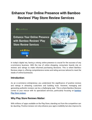 Enhance Your Online Presence with Bamboo Reviews' Play Store Review Services