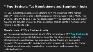 Y Type Strainers: Top Manufacturers and Suppliers in India