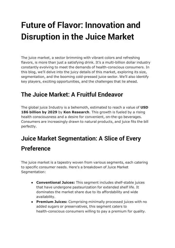 future of flavor innovation and disruption in the juice market