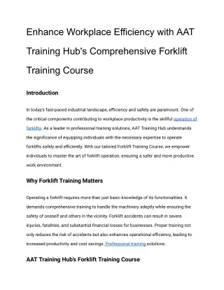Get Certified in Forklift Operations AAT Training Hub's Expert Course