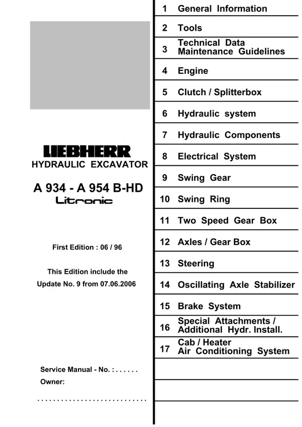 Liebherr A944B-HD Litronic Hydraulic Excavator Service Repair Manual SN：12853 and up