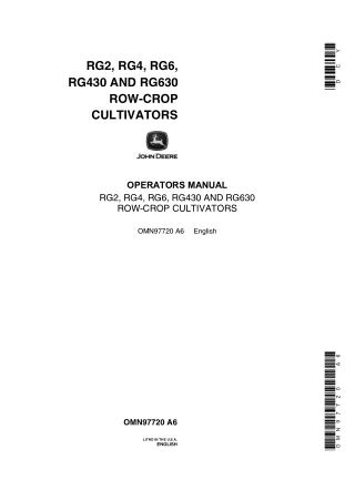 John Deere RG2 RG4 RG6 RG430 and RG630 Row-Crop Cultivators Operator’s Manual Instant Download (Publication No.OMN97720)