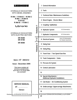 LIEBHERR ER954B Hydraulic Excavator Service Repair Manual