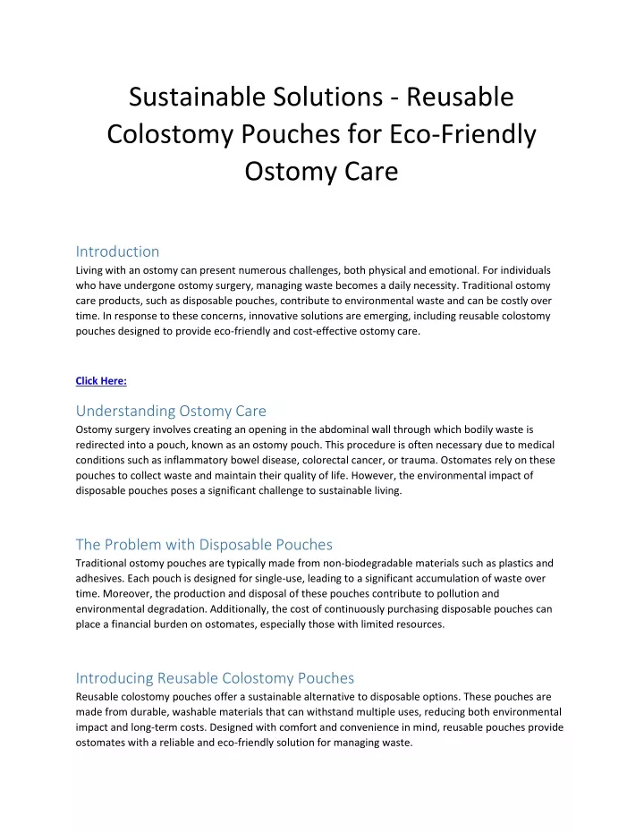 sustainable solutions reusable colostomy pouches
