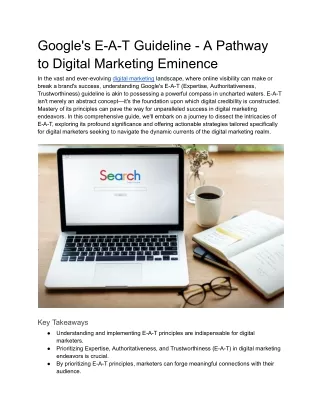 Google's E-A-T Guideline - A Pathway to Digital Marketing Eminence