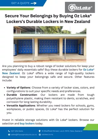 Secure Your Belongings by Buying Oz Loka® Lockers’s Durable Lockers in New Zealand
