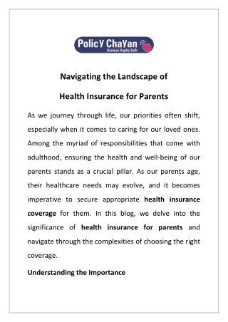 Navigating the Landscape of Health Insurance for Parents